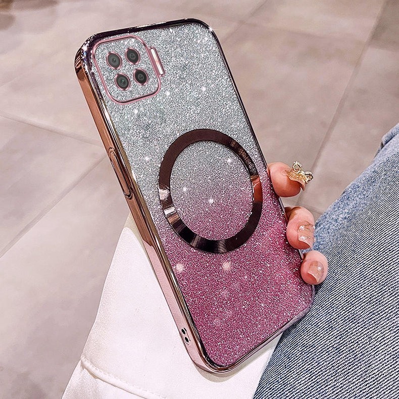 เคส OPPO A73 4G A93 4G F17 F17 PRO reno 4F เคสกลิตเตอร์ชุบหรูหราพร้อมแม่เหล็กดูดและเลนส์ป้องกันการตกสําหรับครอบคลุมเต็มรูปแบบ เคสโทรศัพท์ OPPO A73 4G A93 4G F17 F17 PRO reno 4F