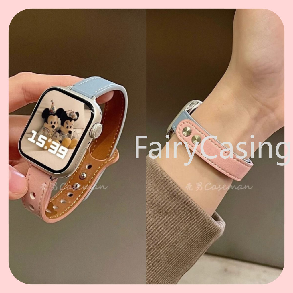 Newst Slim Two tone สีหนัง S11 สําหรับ Apple Watch 46 มม.Series 10 Ultra 2 49 มม.44 มม.40 มม.41 มม.42 มม.38 มม.44 มม.สร้อยข้อมือสําหรับ iwatch 8 45 มม.Ultra Series 9 7 se 3 4 6