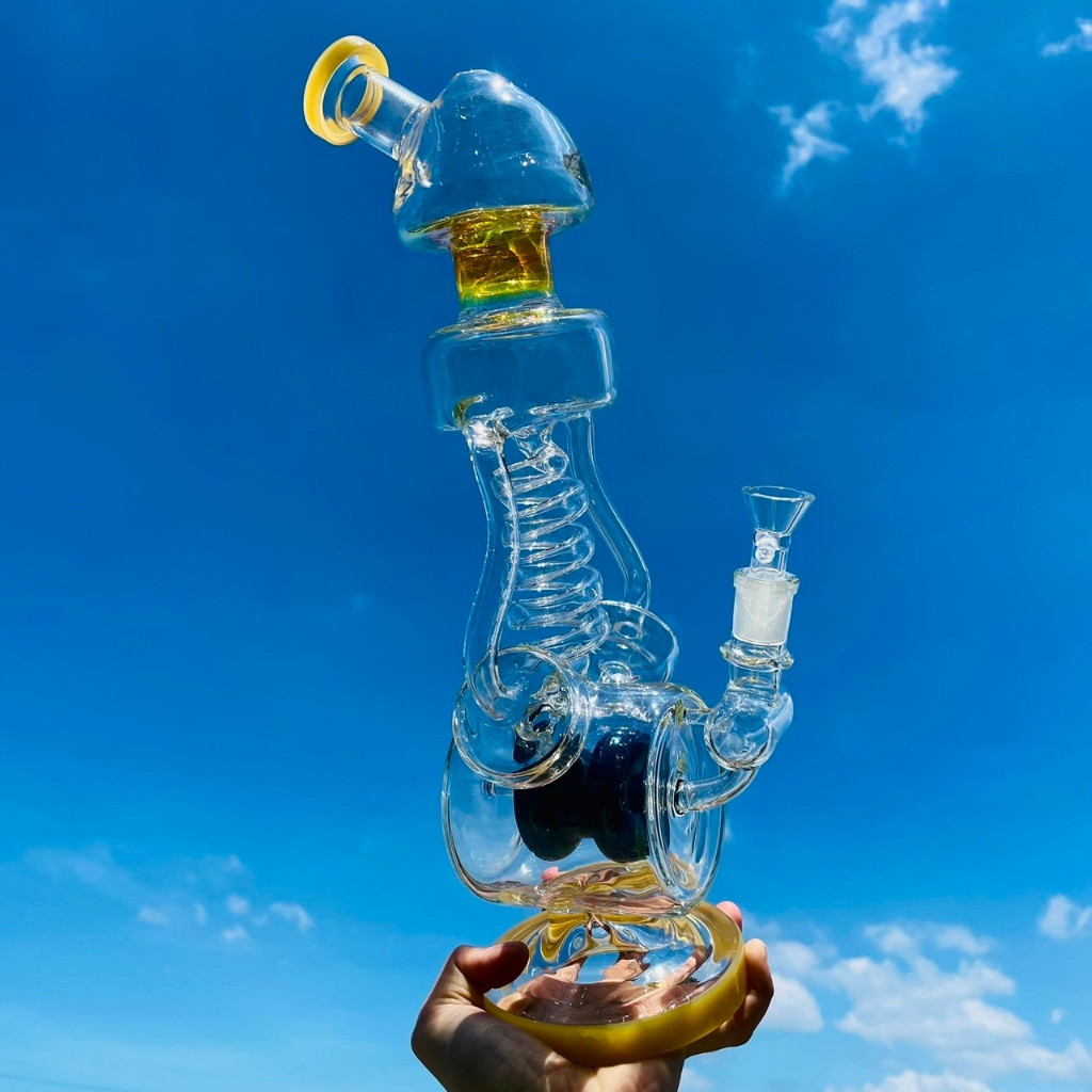 ส่งจากไทย บ้องเเก้ว Glass Bong 35เชน/cm ขวดแก้วสมุนไพร สไตล์พื้นฐาน แกะสลักลายใบไม้บินอย่างดี สาย DD