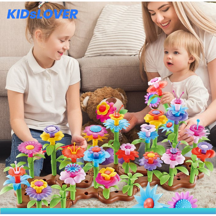 Kidslover บล็อกตัวต่อ ดอกไม้ บล็อกลายดอกไม้ 3D BLOG ตัวต่อพลาสติก DIY เสริมทักษะพัฒนาการ