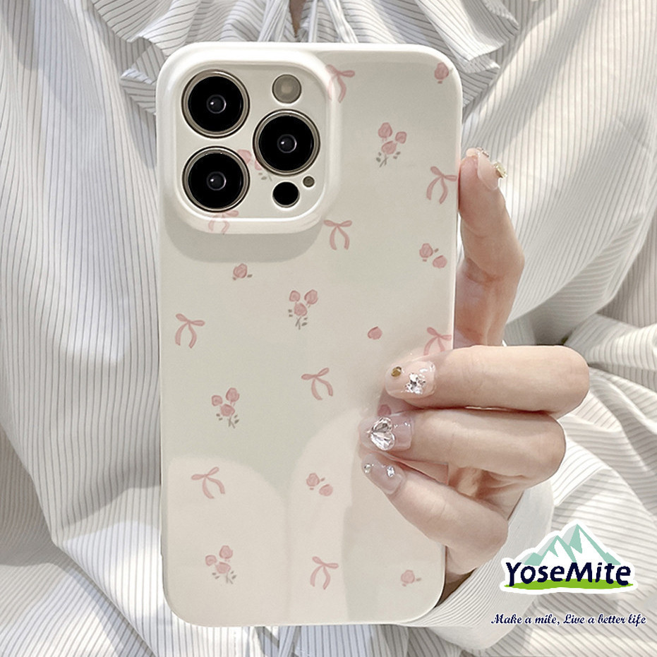 หวานและน่ารัก SAMSUNG A14 A13 A04E A11 A04S A03S A03 A53 A33 A23 A52 A51 A71 A72 A22 A32 A02 Glossy TPU Softกรณีกันกระแทกป้องกันกล้อง โบว์สีชมพู