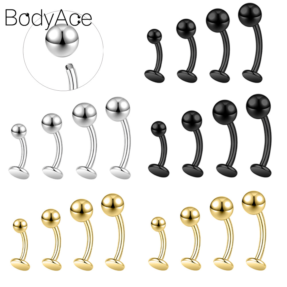 Bodyace 1 Pc 16G/18G ด้ายภายนอก Navel เจาะสแตนเลสสตีลเจาะ Conch ต่างหู Central Eyebrow Black Stud ต่างหู