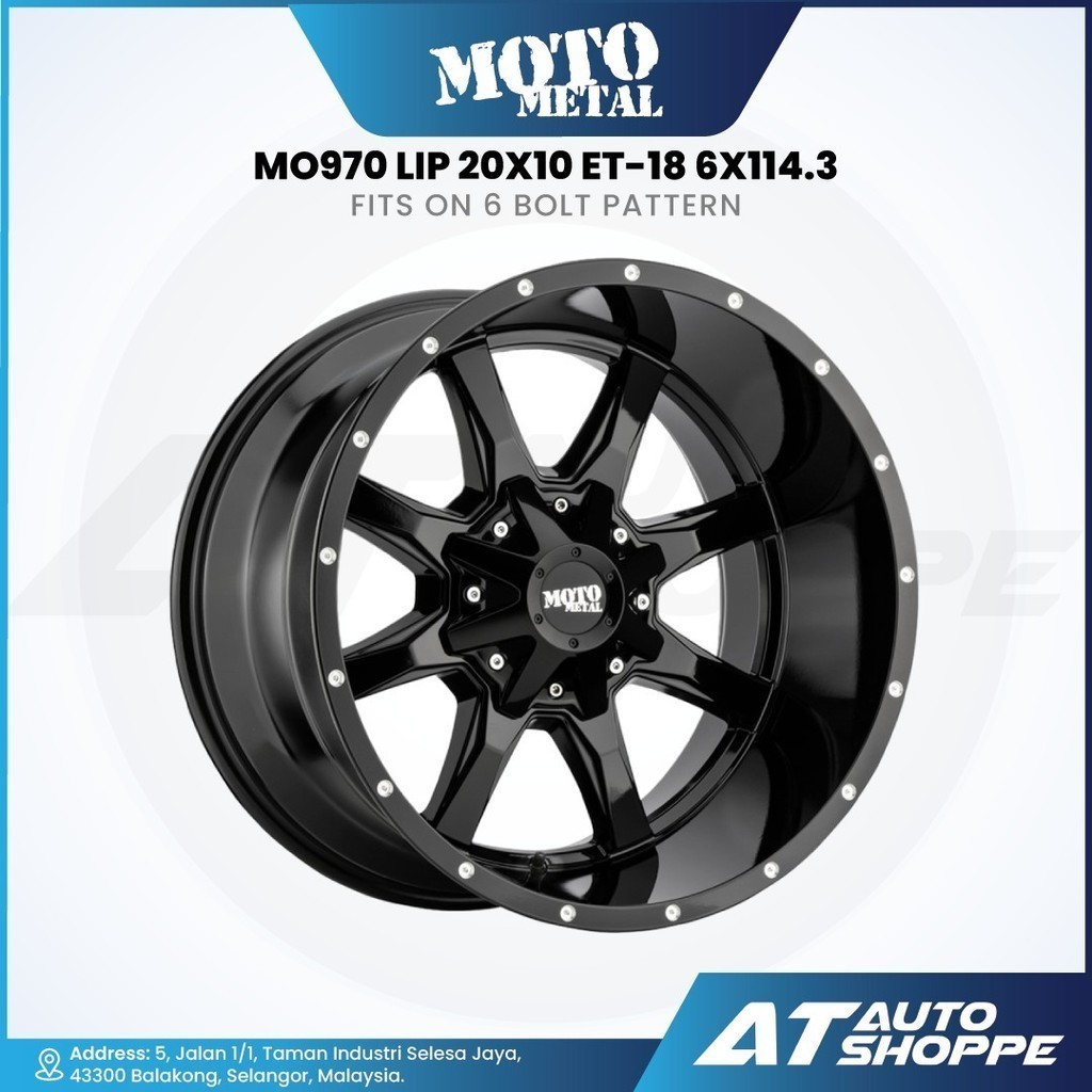 Moto Metal MO970 - Gloss Black/Milled Lip 20x10 ET-18 6x114.6 (1 ชิ้น)