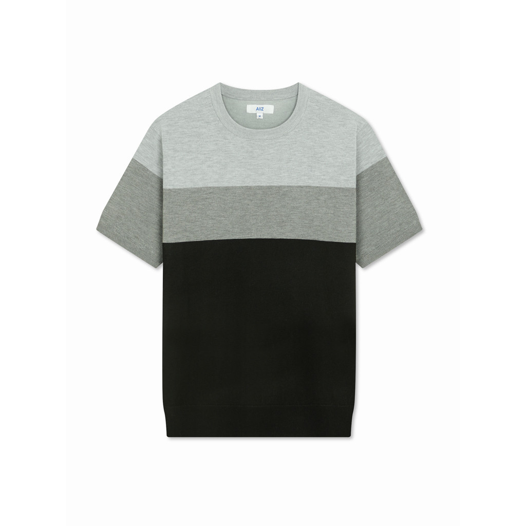 AIIZ (เอ ทู แซด) - เสื้อคอกลมผู้ชายผ้าถักสีพื้น ทอตัดต่อสี Men’s Blocked Sweater