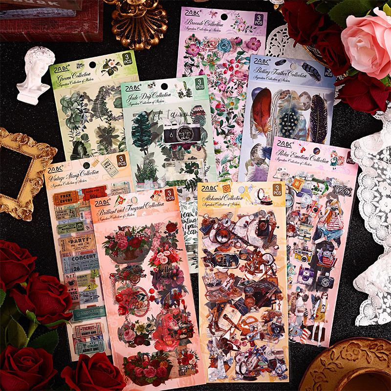 Journamm 3 แผ่น PET วัสดุสติกเกอร์กันน้ํา DIY Scrapbooking Collage เครื่องเขียนตกแต่ง Junk Journal ความงามสติกเกอร์