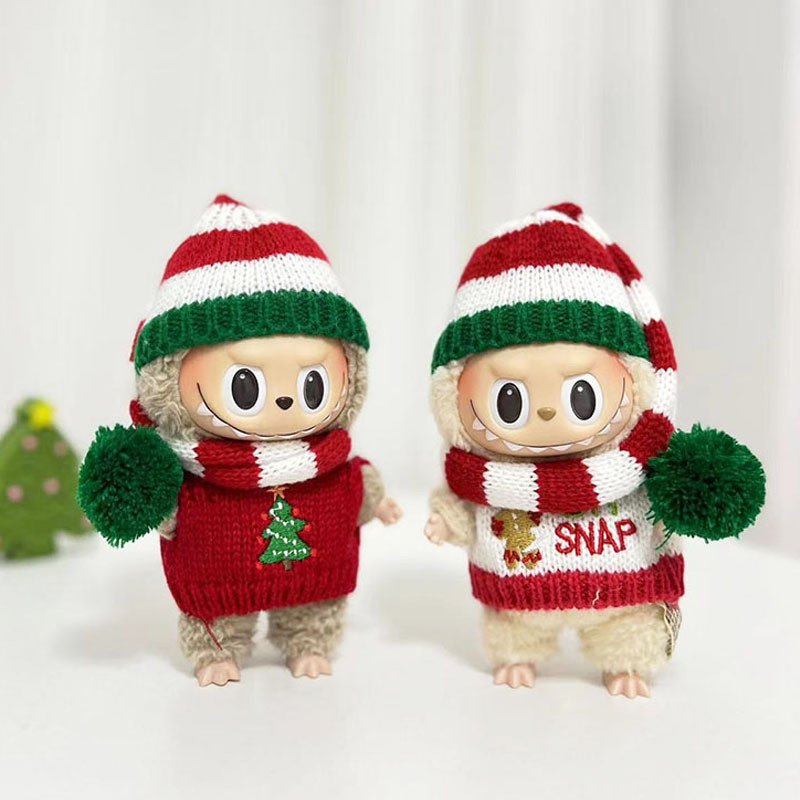 Labubu Christmas Clothes ชุดหมวกสเวตเตอร์ Macaron Labubu