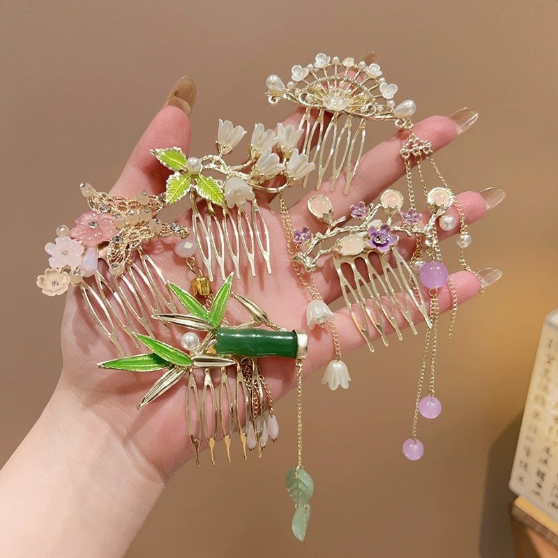 2024 หวีผมพู่สไตล์จีนหญิง