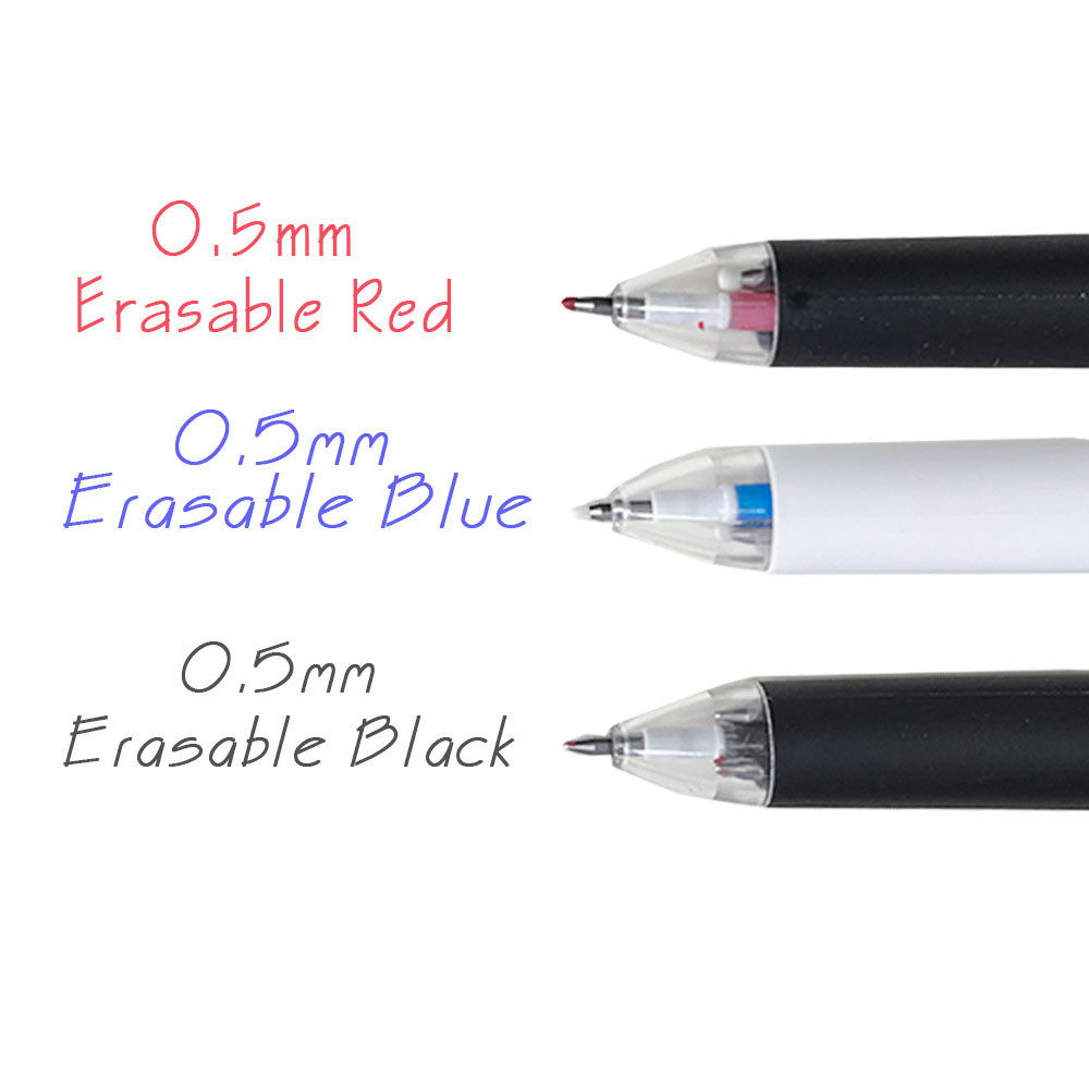 3 สีกดปากกาเจลลบได้สีแดง, น้ําเงิน, และสีดําสามในหนึ่งเดียวหลายสี ลบได้ ปากกาลายเซ็น 0.5 มม. ปากกาเจลพร้อมเติมเปลี่ยนได้มัลติฟังก์ชั่นเครื่องเขียนนัก