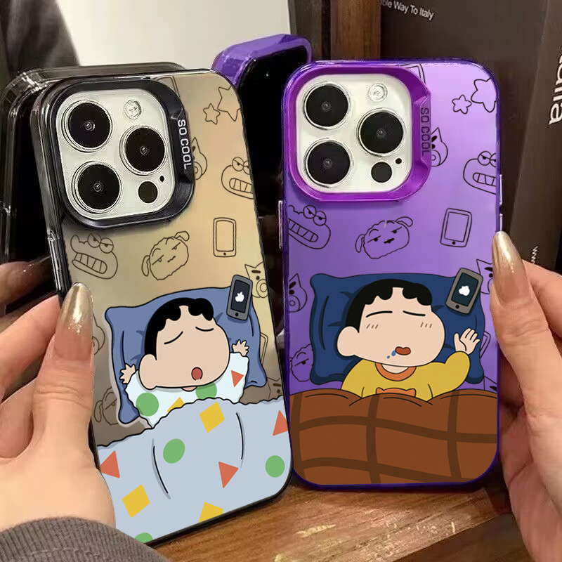 ปลอกสําหรับ iPhone 11 14 15 12 13 Pro Max 8 7 Plus XR X XS Max SE2 การ์ตูนน่ารัก Crayon Xiaoxin IMD Luxury Matte Hard Cover