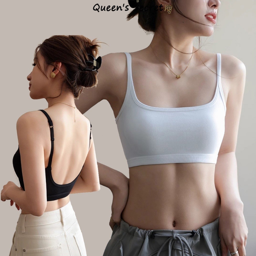 [Queen Secret] เสื้อกล้ามคอเหลี่ยมผ้าฝ้ายแท้ Big-U ด้านหลังพร้อมแผ่นรองหน้าอกเสื้อชั้นในสตรี+ด้านบน 2in1