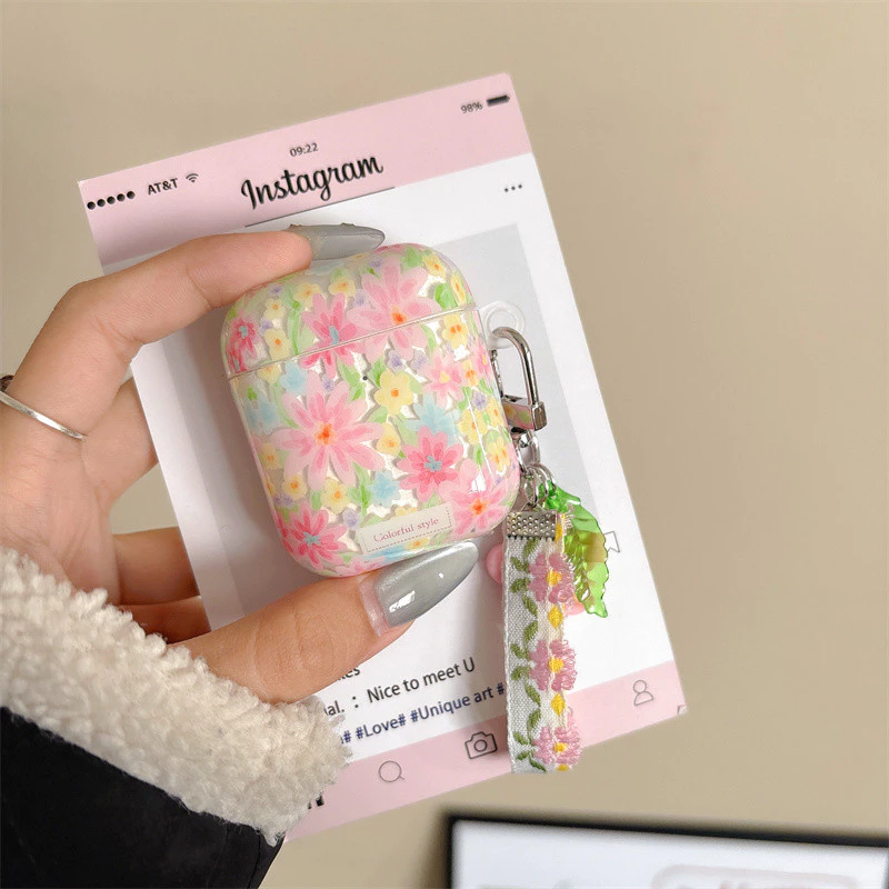 หน้าจอเต็มรูปแบบของดอกไม้สําหรับ Airpods 1/2 3 Pro Pro2 Airpods4 耳机套装 无线蓝牙保护套 Air Pods Pro 3 4 耳机保护套