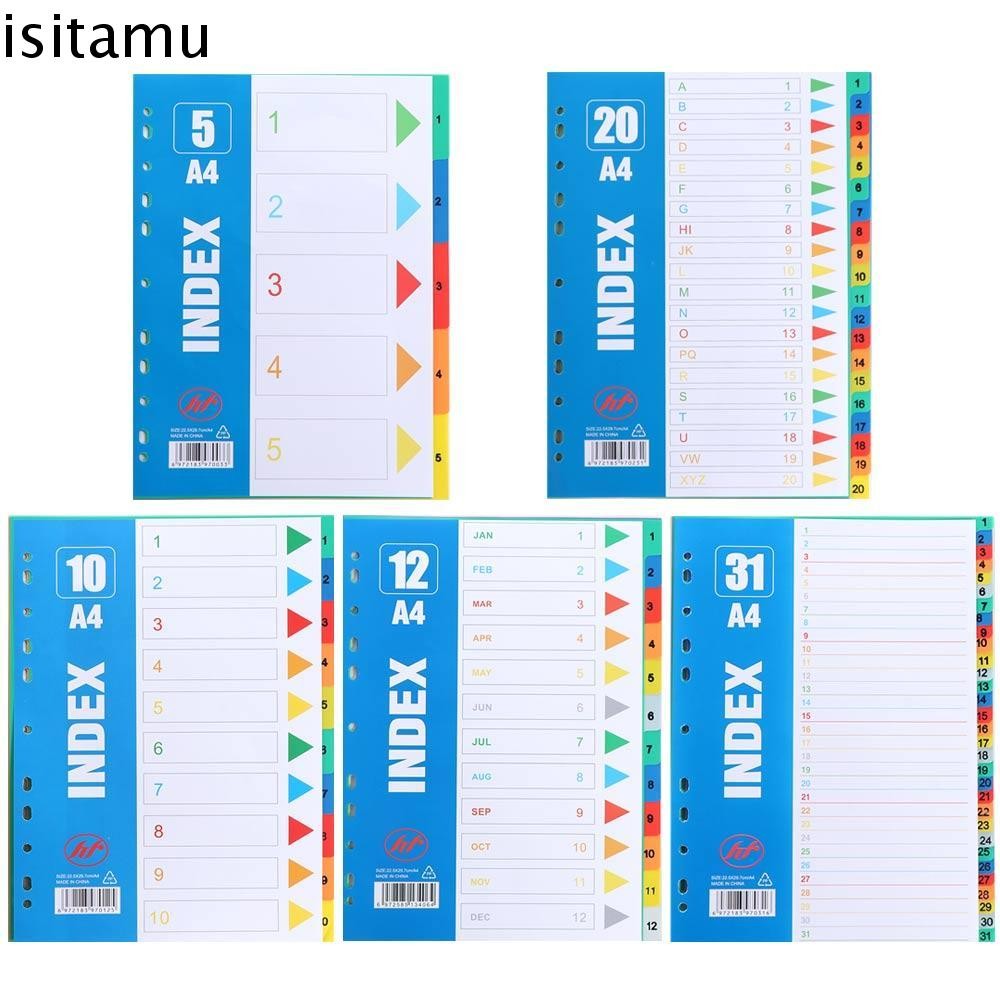 Isitaft ตัวแบ่งแบบหลวม, ตัวเลข 5/10/12/20/31หน้าแยกดัชนี, Binder Tabs วัสดุ PP A4 ขนาด 11 หลุม Binder Dividers ไฟล์
