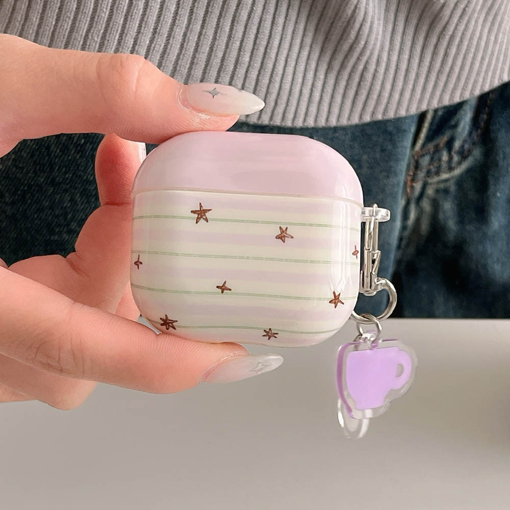 Simple Stars Line สาวป้องกันกรณีสําหรับ Airpods Pro3 2 3 4 Airpods4 หูฟังสําหรับ Air pods Pro 2 กันกระแทกพร้อมพวงกุญแจ