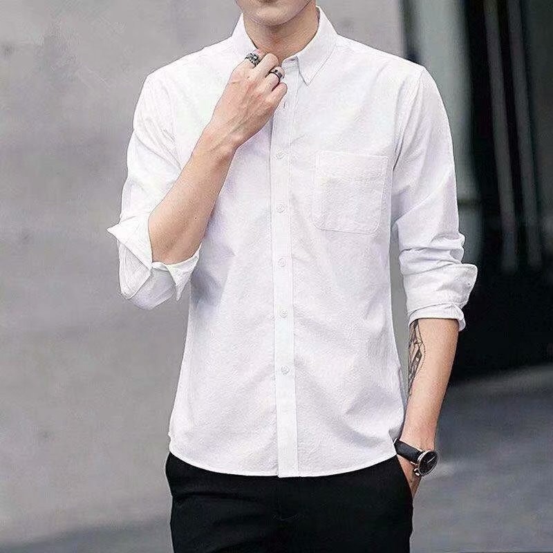 เสื้อเชิ้ตแขนยาวผู้ชาย รุ่นใหม่ สไตล์เกาหลี ลายทางสุดเท่ ทรงหลวม ใส่ลำลองสบาย แมทช์ง่ายทุกโอกาส