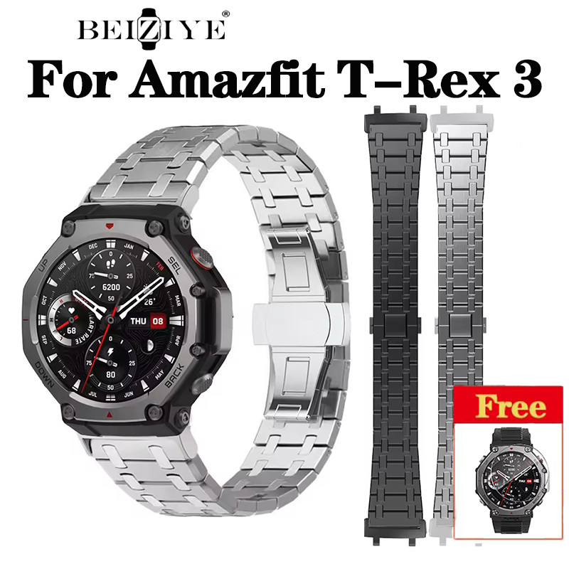 สําหรับ Amazfit T-Rex 3 Band สแตนเลสสตีลสําหรับ Amazfit T-Rex 3 Smartwatch โลหะหรูหราสร้อยข้อมือ Watchband Accessorie