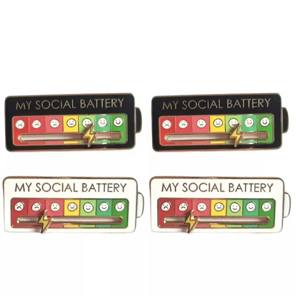 Creative Social Mood Battery Enamel Pin My Social Mood Brooch Badges Pin Funny Interactive Gift