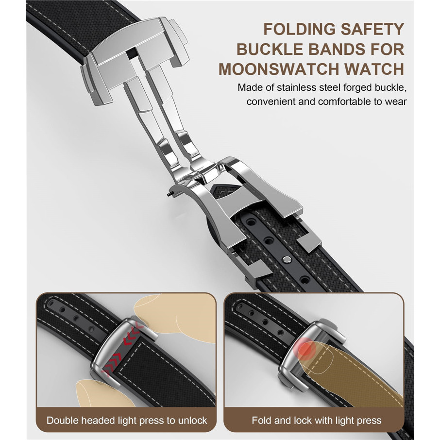 สายรัดยางซิลิโคนปลายโค้งสําหรับ Swatch X Omega joint MoonSwatch ผู้ชายผู้หญิงสแตนเลสพับหัวเข็มขัดสายนาฬิกาสร้อยข้อมือ 20 มม.