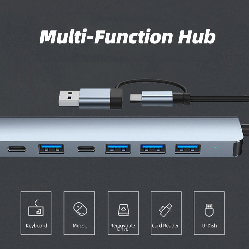 8 in 1 อะแดปเตอร์ฮับ USB+Type C HUB USB C เป็น USB 3.0 การ์ดรีดเดอร์ SD TF pd HUB 3.5 มม.สำหรับโทรศัพท์ม