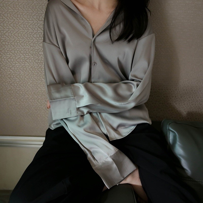 🔥พร้อมส่งจากไทย🔥 🔗HHB2715🔗เสื้อเซิ้ตผู้หญิงแขนยาว คอปก ผ้าไหมอิตาลี ผ้าลื่นเย็นสบาย บางเบา ไม่ร้อน ส