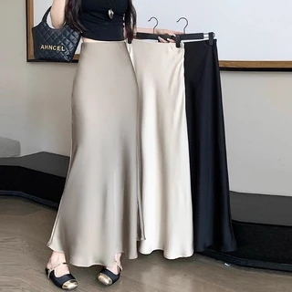 Hermarou S-6XL กระโปรงหางปลา ความยาวปานกลาง สีพื้น สไตล์เกาหลี แฟชั่นฤดูร้อน สําหรับผู้หญิง