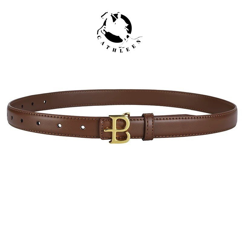 CATHLEEN สายเข็มขัดผู้หญิงแฟชั่นเกาหลี หนังแท้ สบายๆ เรียบง่าย รัดเอว