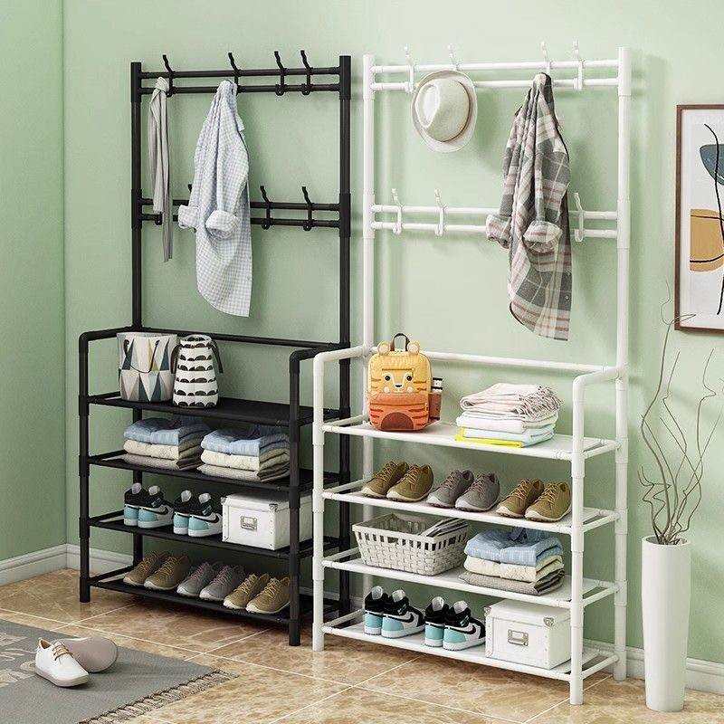 Ubear หลายระดับ-ชั้นวางรองเท้า ชั้นรองเท้า มัลติฟังก์ชันที่วางรองเท้า ชั้น มาพร้อมตะขอแขวนเสื้อและแข