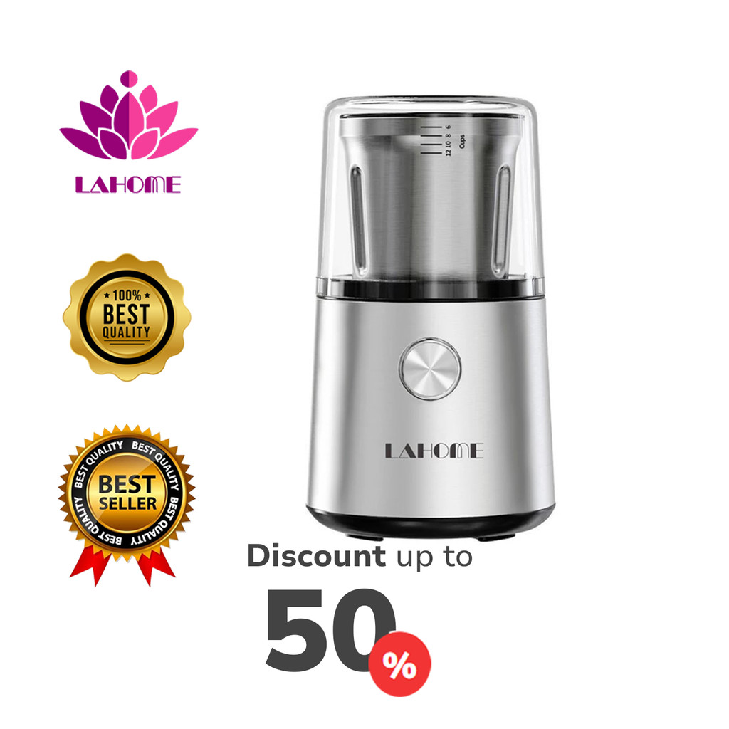 LAHOME Coffee Bean Grinder Herb Nut Grain Spices Seed Grinder One-Touch Button Stainless Steel Bladeเครื่องบดเมล็ดกาแฟ
