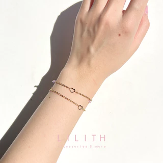 Lilith - tiny heart crystal beads bracelet สร้อยข้อมือ สแตนเลส มินิมอล หัวใจ สีทอง สีเงิน