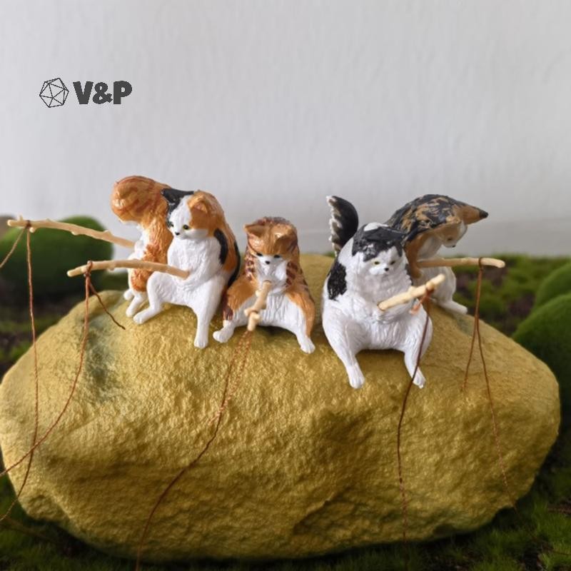 V&p 1PCS ตู้ปลาภูมิทัศน์ Vivid Shape ประณีตการ์ตูนตกปลาแมวเครื่องประดับ Aquarium Decor ในครัวเรือน Supply ใหม่