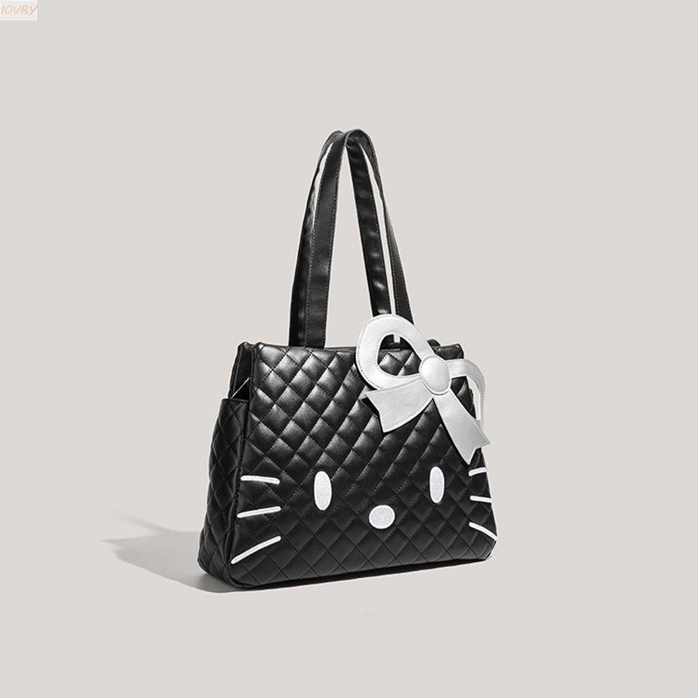 กระเป๋าสะพายแมวคิตตี้ IVORY, กระเป๋าถือการ์ตูนหนัง PU Bow, Casual Japanese Style Anime Large Capacity KT Cat Tote Bag Student