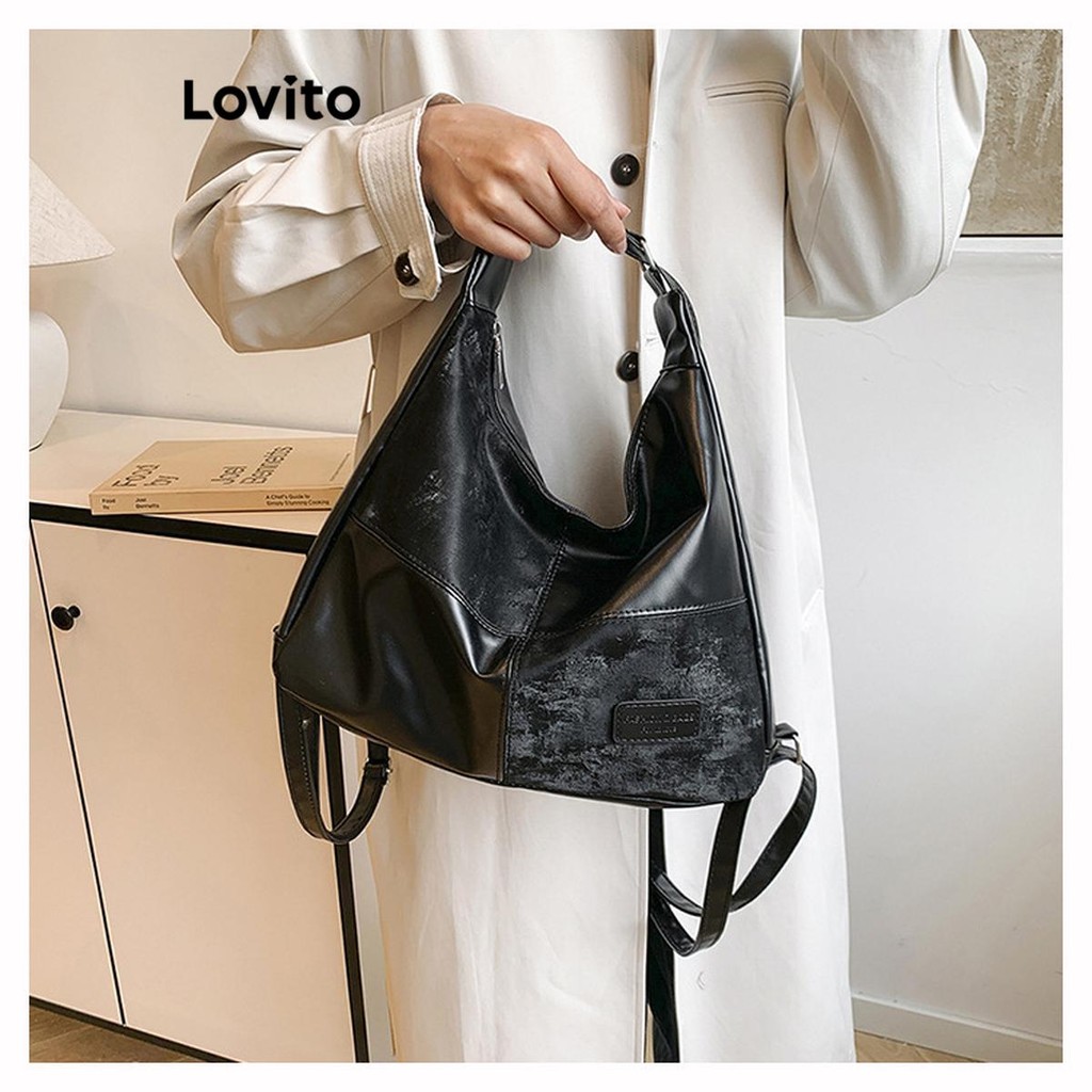 Lovito กระเป๋าเป้สะพายหลังแบบเรียบง่ายสี Maillard ทรงเรียบง่ายพร้อมเนื้อหนังเคลือบแว็กซ์น้ำมัน ความจุสูง สำหรับผู้หญิง LFA58121