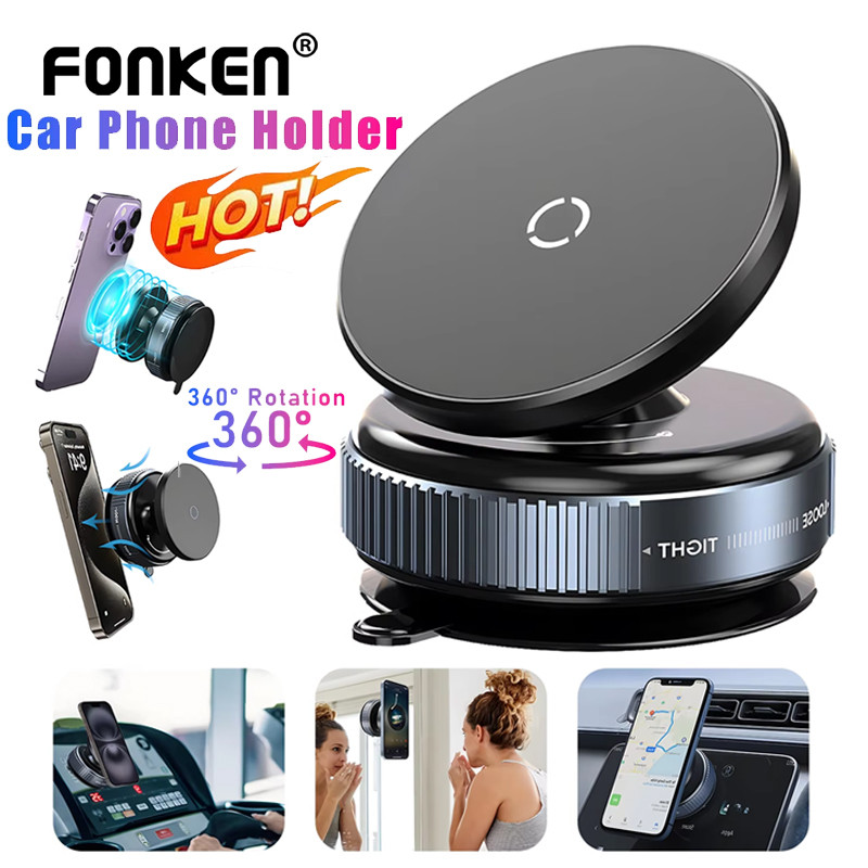 Fonken ที่วางโทรศัพท์แบบแม่เหล็กติดรถยนต์ 360° หมุนการดูดซับสูญญากาศวงเล็บถ้วยดูดขาตั้งโทรศัพท์