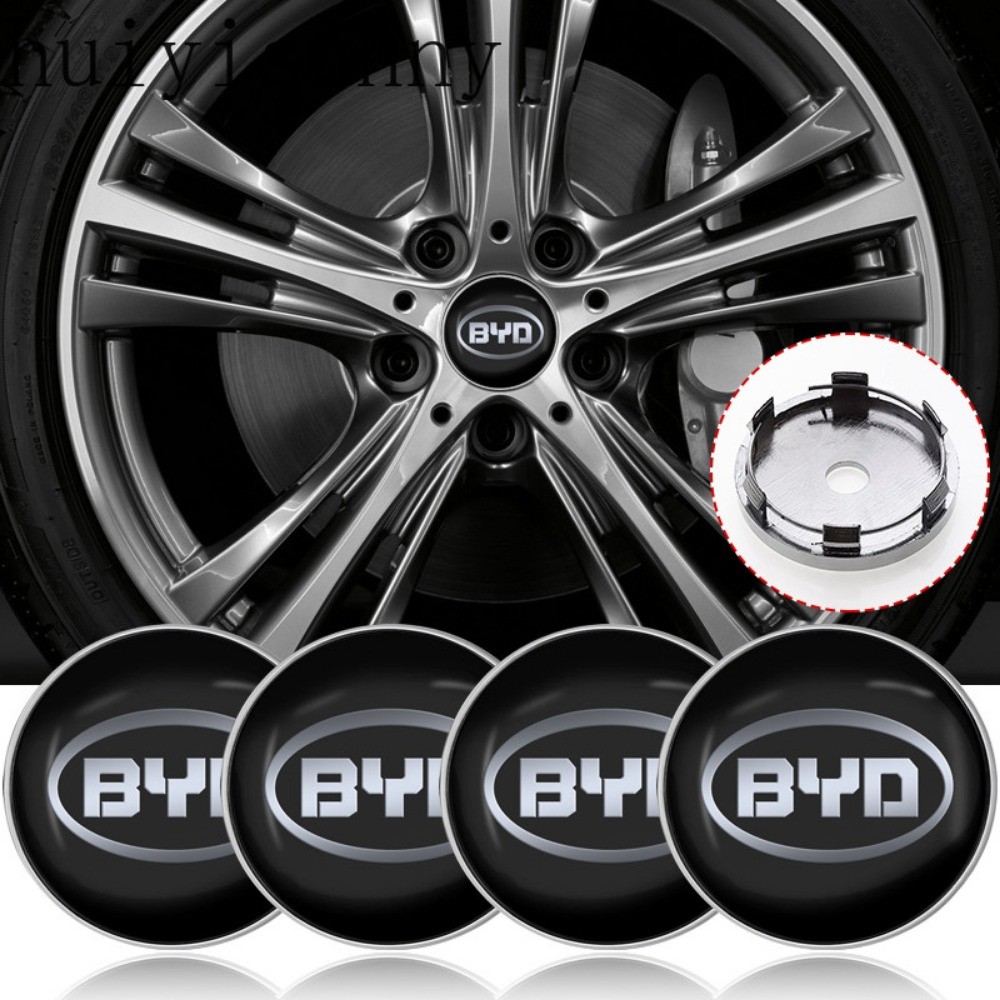 Hys 4pcs 56 มม.60 มม.รถศูนย์ล้อ Hub Cap ขอบฝาครอบสติกเกอร์สัญลักษณ์สําหรับ BYD F3 F0 S6 S7 E5 E6 M6 