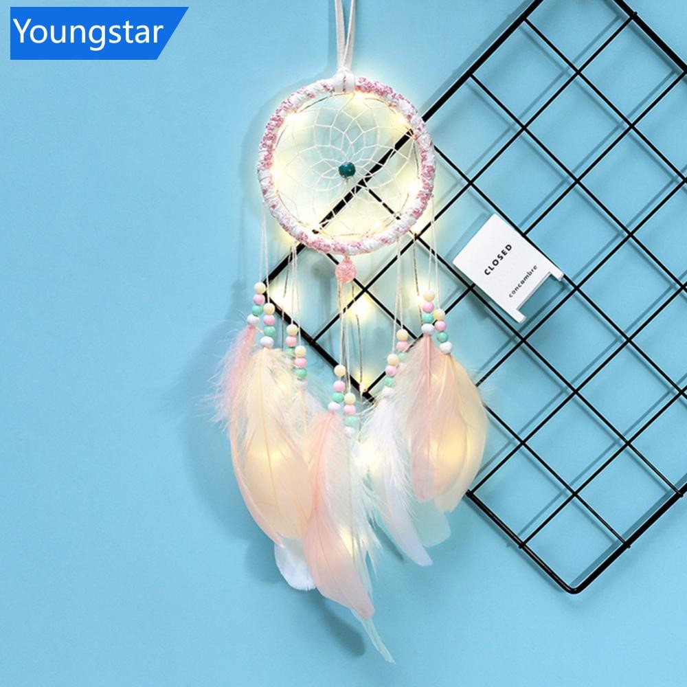 FFY Handmade Dream Catcher พร้อมไฟ Led ของขวัญ Dreamcatcher จี้ขนนก Creative Hollow Wind Chimes แขวนผนัง