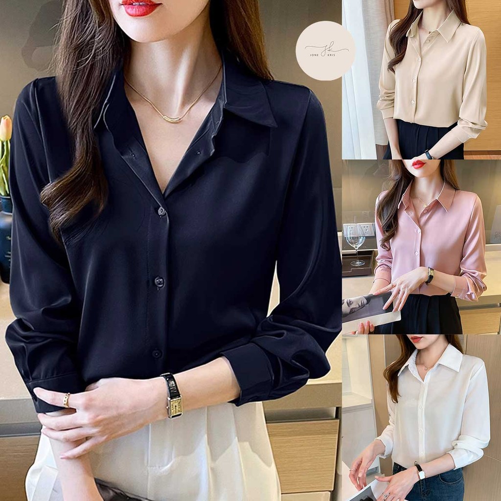 เสื้อเชิ้ตผู้หญิงแขนยาว ผ้าชีฟอง เนื้อบางเบา สวมใส่สบายทุกวัน