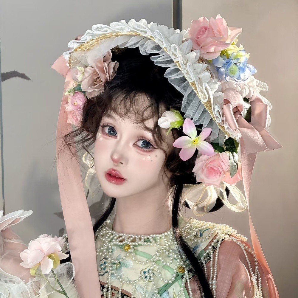 หมวกผู้หญิง โลลิต้า แบน ลูกไม้ ฟาง ฮันหยาง อัศวิน BNT โบว์ผูก อุปกรณ์เสริมผม ชุดเข้าภาพถ่าย