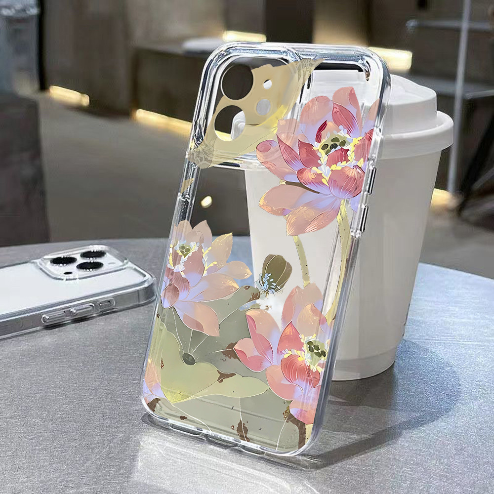Lotus กรณีที่ชัดเจน for Samsung A55 5G A53 A54 A52 A51 S24 Ultra A34 A13 A14 A22 A31 A32 S23 Plus S22 S21 S20 FE ปิดบัง