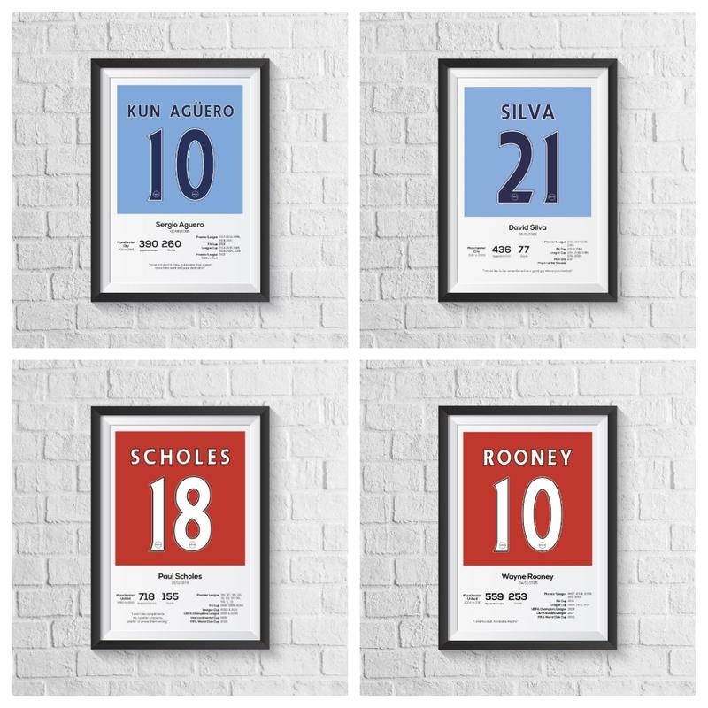โปสเตอร์แมนเชสเตอร์ซิตี้ Sergio Aguero David Silva Vincent Kompany Gerrard Legend Stats Football can
