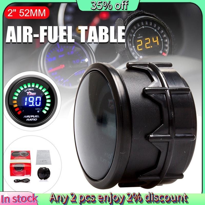 เกจวัดอากาศ น้ํามันเชื้อเพลิง AFR 1 ชิ้น พร้อมจอแสดงผล LED 2 นิ้ว (52 มม.) สีดํา สําหรับรถยนต์ 12V