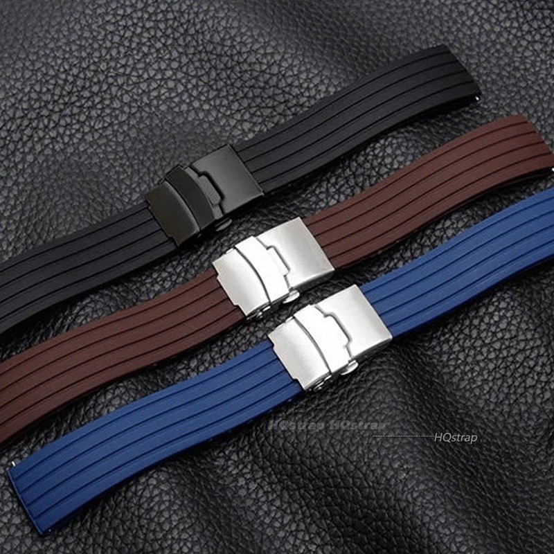 สายนาฬิกาข้อมือซิลิโคน 18 มม. 20 มม. 22 มม. 24 มม. สีดํา ทอง กันน้ํา แบบเปลี่ยน สําหรับผู้ชายและผู้หญิง