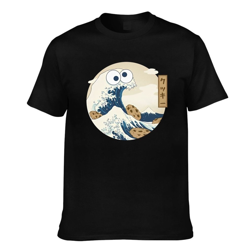 เสื้อยืดลําลอง พิมพ์ลาย The Great Wave Off Kanagawa Cookie Monster Cookie สําหรับผู้ชาย