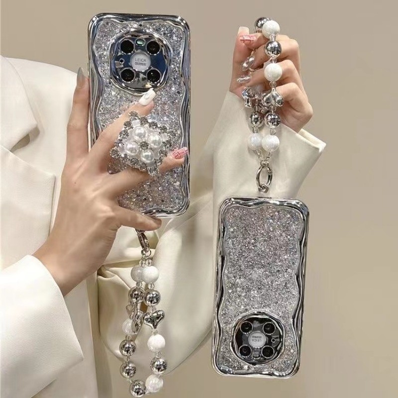 เคสโทรศัพท์มือถือ ลายกลิตเตอร์ ประดับมุก พร้อมสายคล้อง และโบว์ หรูหรา สําหรับ Vivo V29 Pro V27E V27 V25 V23 Pro V23E V21 V21S 5G V20 Pro Y16 Y02S Y73S S1 Y7S