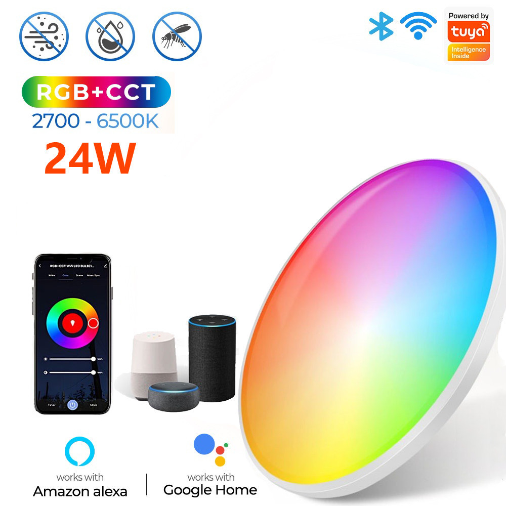 Tuya Wifi หลอดไฟเพดานอัจฉริยะหลอดไฟ Led RGBCW 24W สว่า งหรี่แสงอัจฉริยะอายุการใช้งานควบคุมระยะไกลทำงานด้วย Alexa & GoogleHome