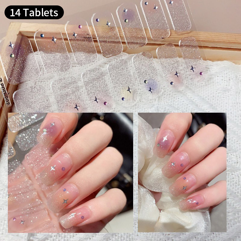 14 เคล ็ ดลับสติ ๊ กเกอร ์ ติดเล ็ บดอกไม ้ กาวเต ็ มรูปแบบ Semi Cured Gel Nail Wraps DIY เล ็ บศิลปะ Decals