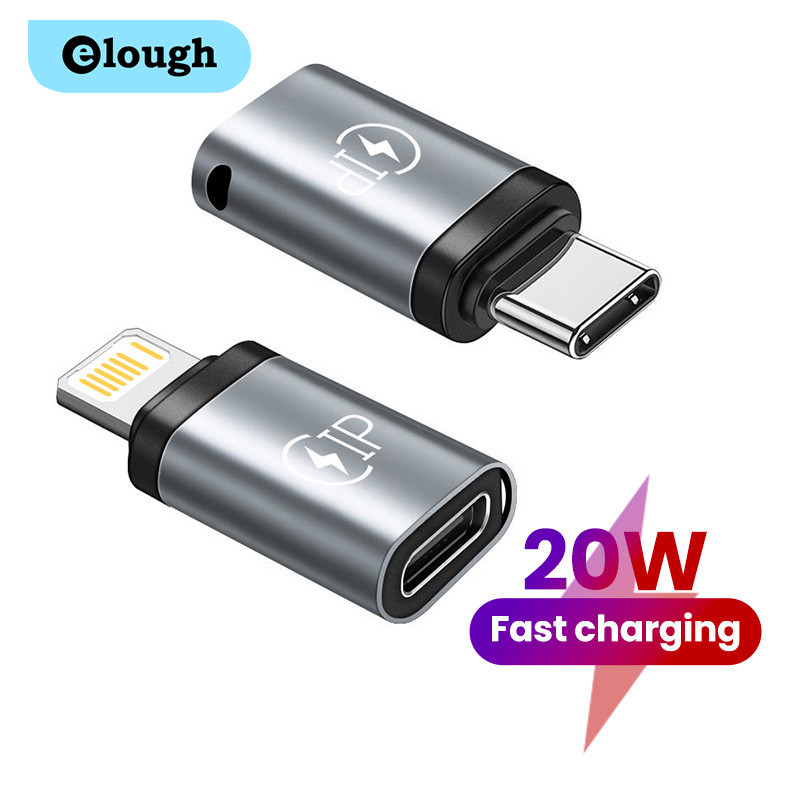 Elough อะแดปเตอร์แปลงชาร์จเร็ว 20W USB C PD Type C ตัวผู้ เป็น lP ตัวเมีย สําหรับโทรศัพท์ 15
