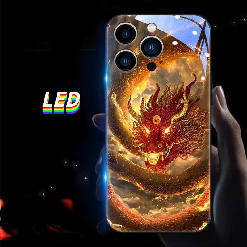 เคสโทรศัพท์มือถือ ลายมังกรสีทอง มีไฟ LED เรืองแสง สําหรับ iPhone 15 15Promax 15plus 15pro 14Promax 14pro 14 13Promax 13 13pro 12ProMax 12pro 11ProMax 11pro