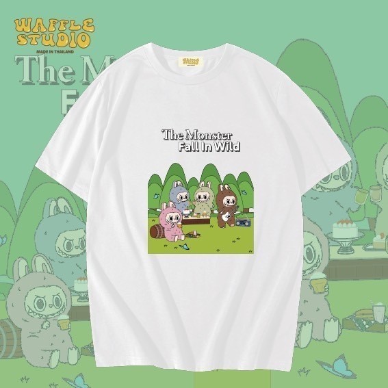 WS0182 เสื้อยืดโอเวอร์ไซส์ เสื้อยืดเกาหลี ผ้าคอตตอน100% เสื้อยืด Labubu ลาบูบู้   WAFFLE STS-5XL