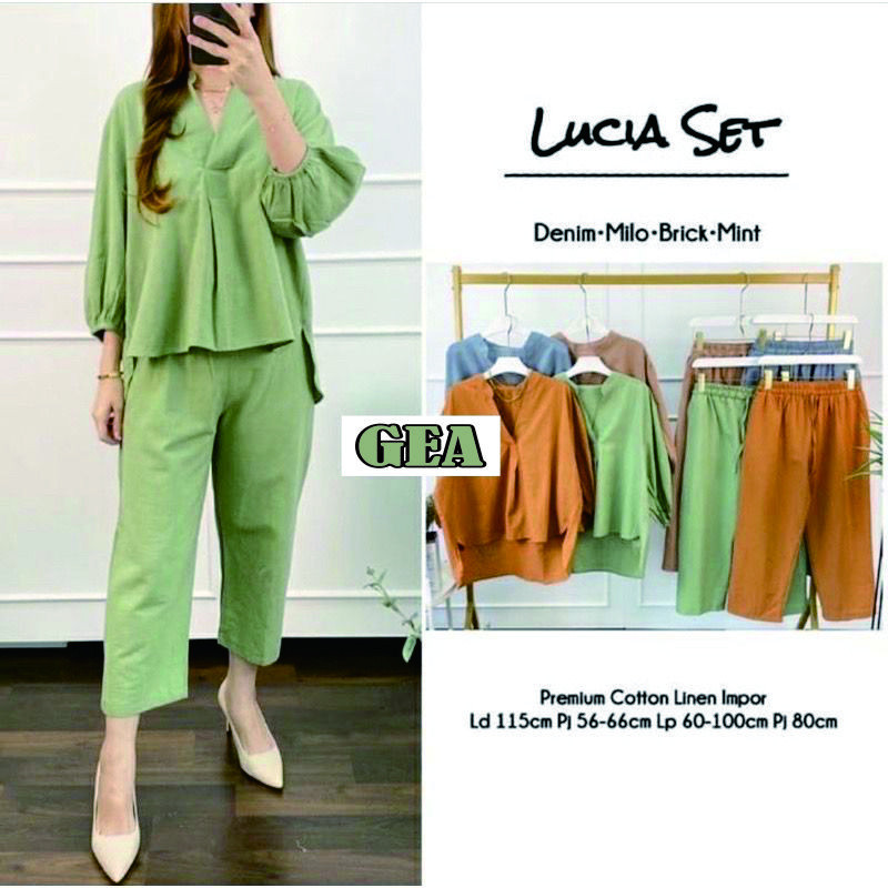 Lucia set (เสื้อ+กางเกง) ชุดเสื้อสูท คูลอตต์ ผ้าลินิน เรียบง่าย สําหรับผู้หญิง