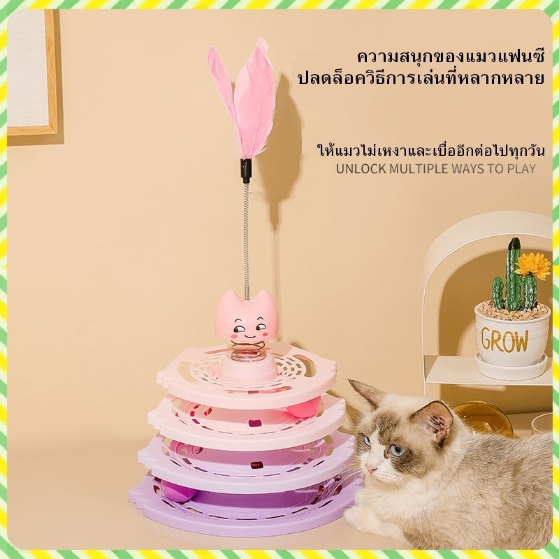 YTL ของเล่นแมว รางบอลแมว จานเสียงแมว ด้วยขนนก สามารถหมุนได้ 360 องศา