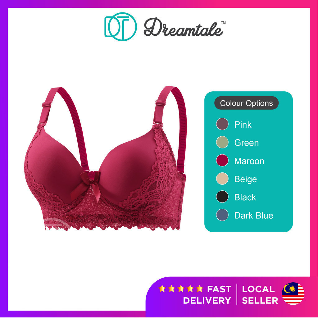 [Plus Size BC Cup] Dreamtale Women Bra Mono Lace Bra 3 hook Push Up Bra Wire Bra Coli Wanita Baju Da